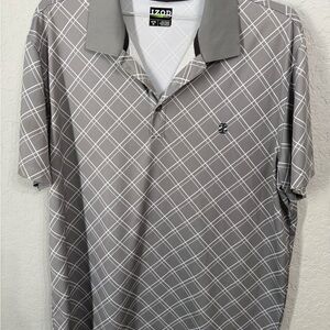 Izod Men's Gray Checkered Polo Shirt